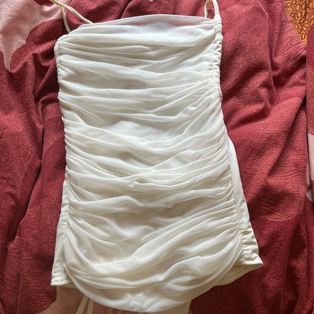 Elegant White Ruched Backless Top/Bodysuit